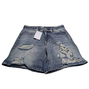 Vervet Distressed Denim Shorts Ripped High Waist Casual Trendy Womens Size S NWT